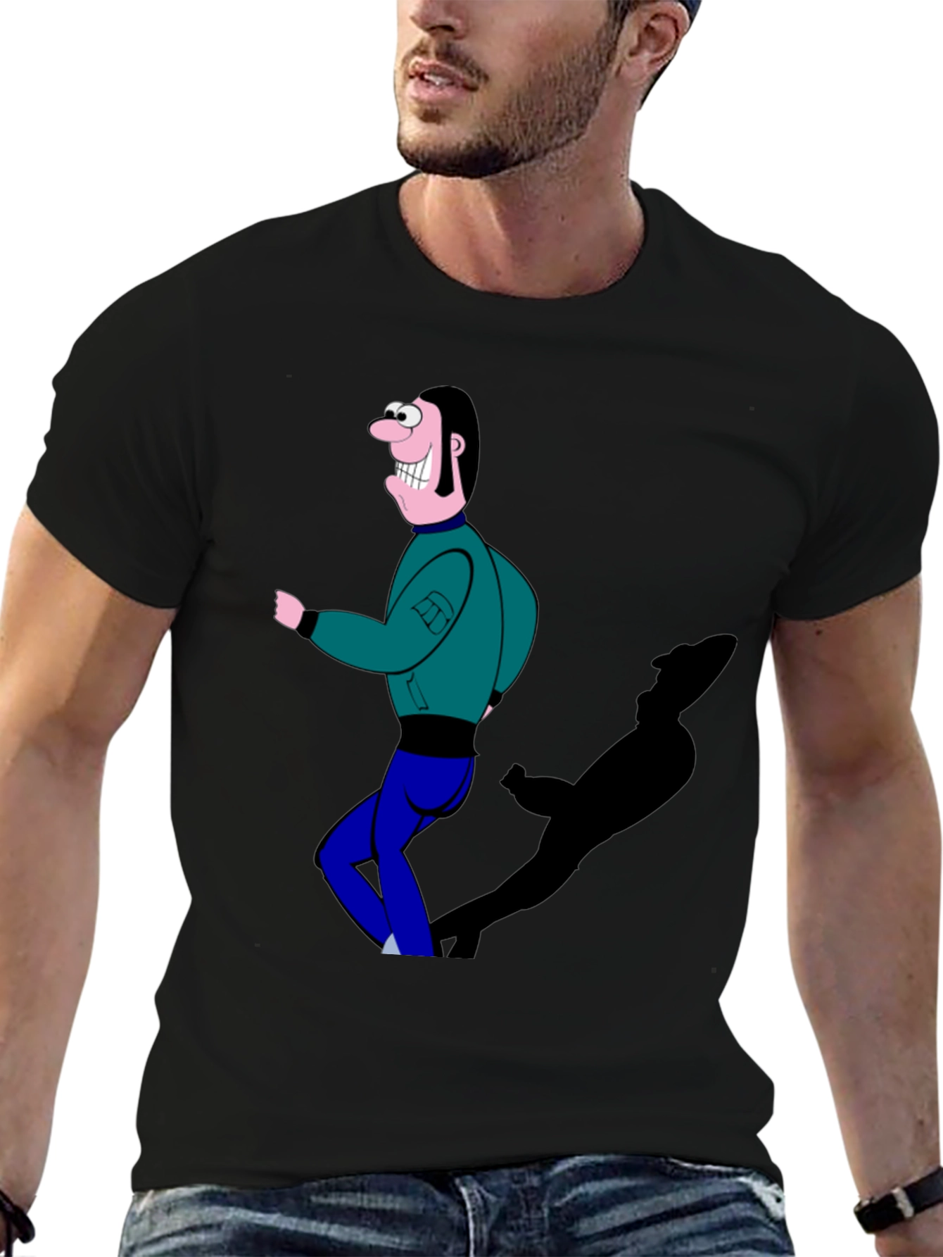 Cartoon Man Graphic T-Shirt Black Tee