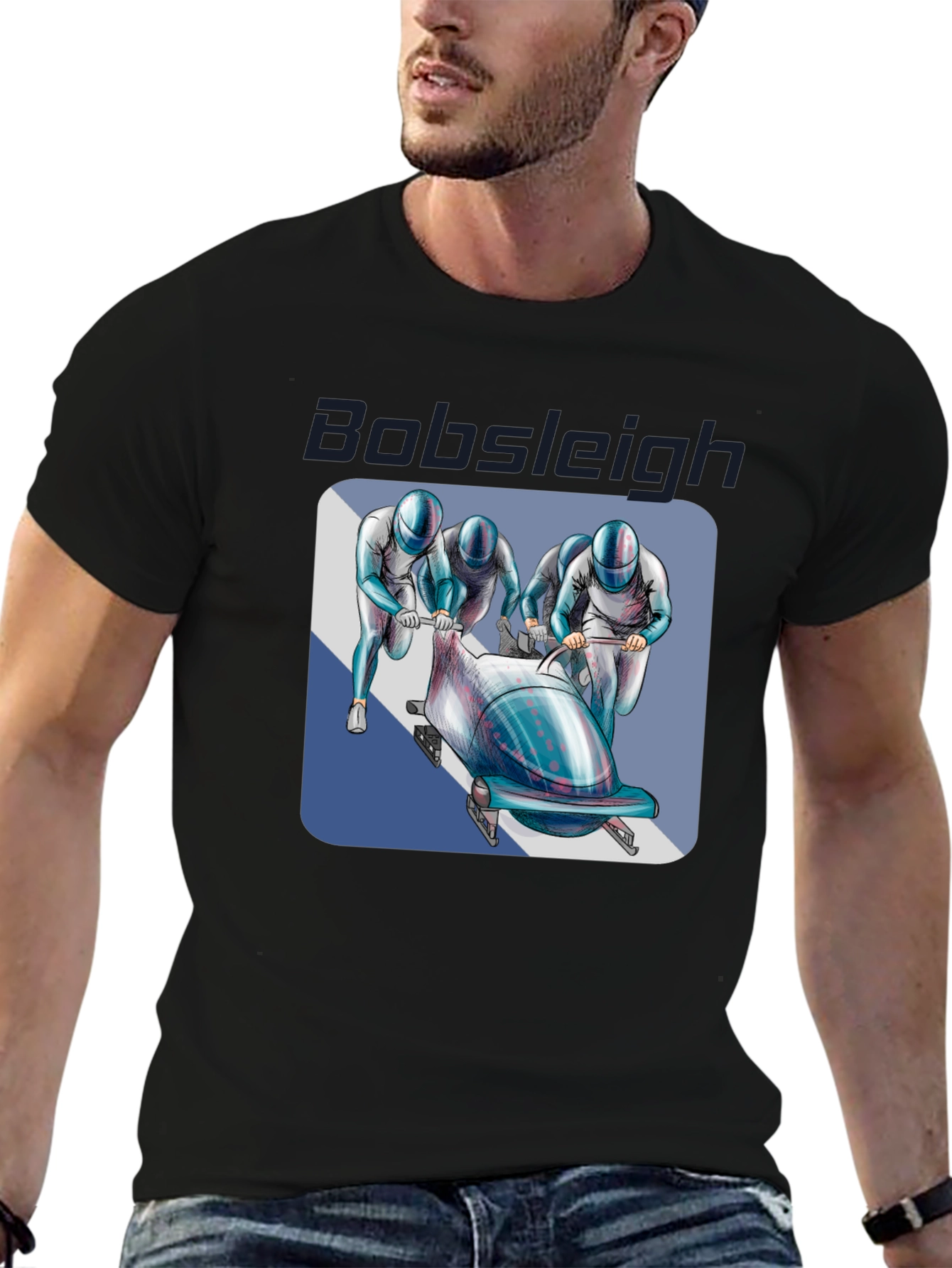 Bobsleigh Team Graphic Tee - Black Cotton Blend