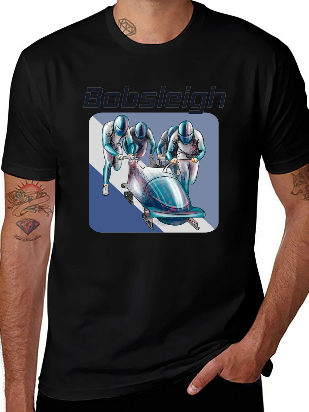 Bobsleigh Team Graphic Tee - Black Cotton Blend