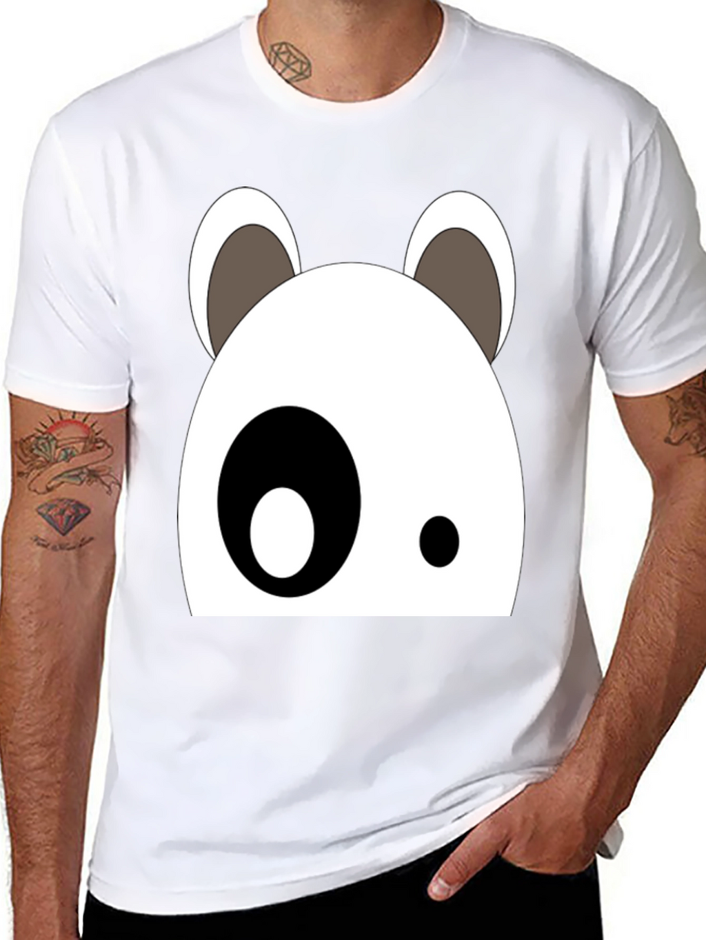 Cartoon Panda Face Black Graphic Tee