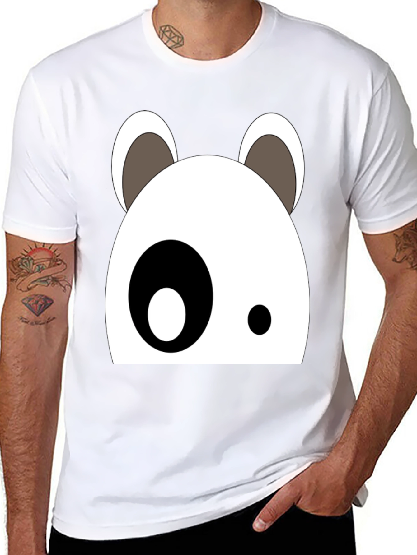 Cartoon Panda Face Black Graphic Tee