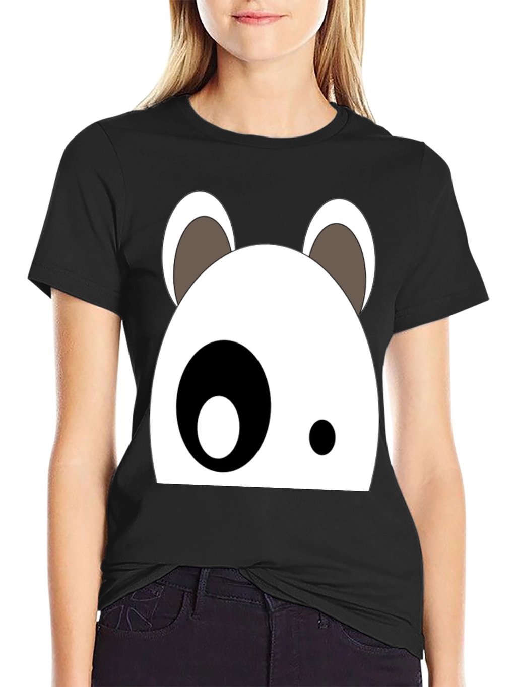 Cartoon Panda Face Black Graphic Tee