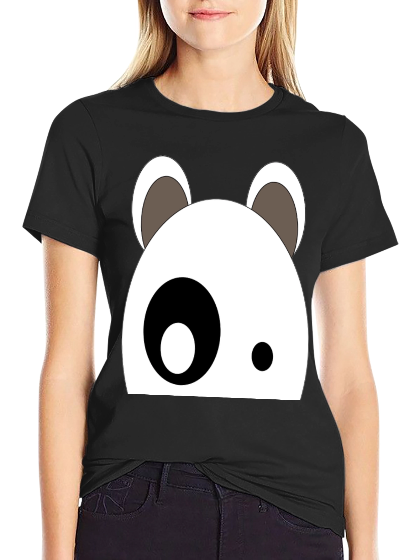 Cartoon Panda Face Black Graphic Tee