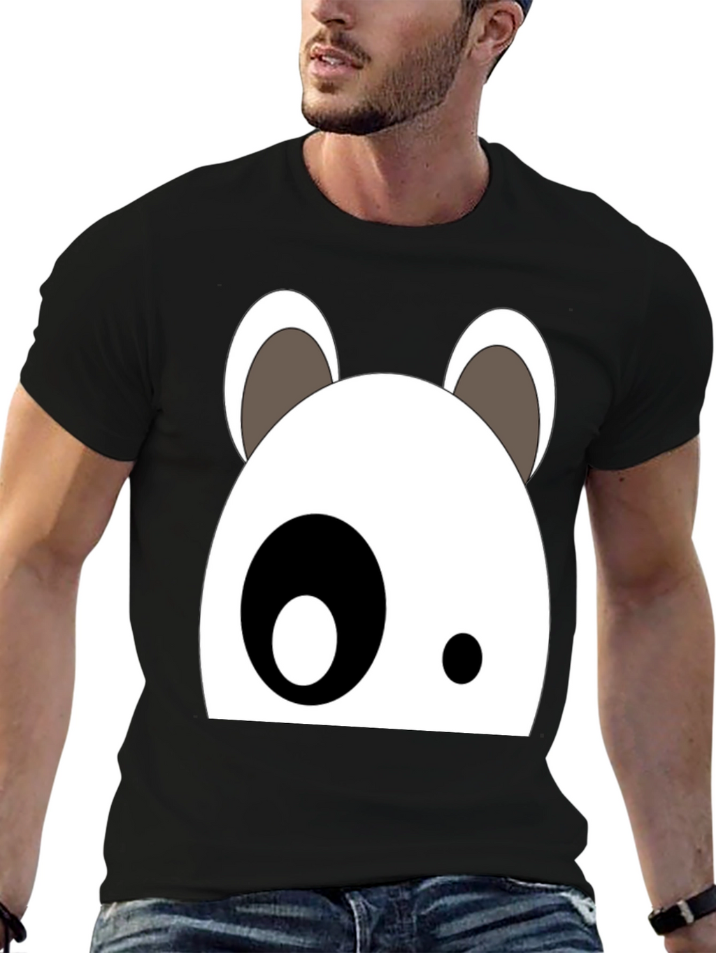 Cartoon Panda Face Black Graphic Tee
