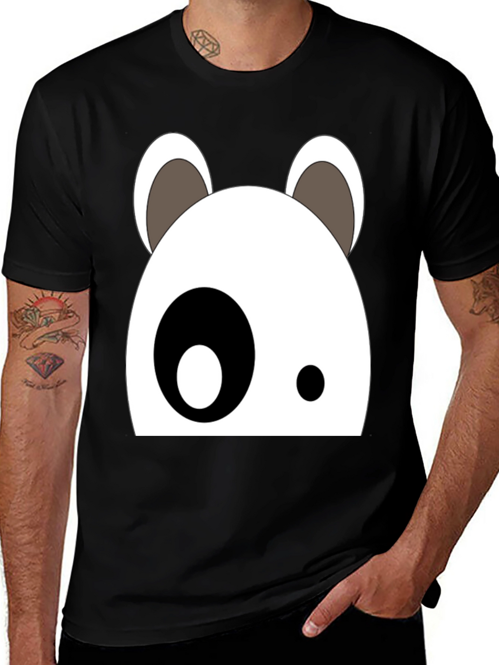 Cartoon Panda Face Black Graphic Tee