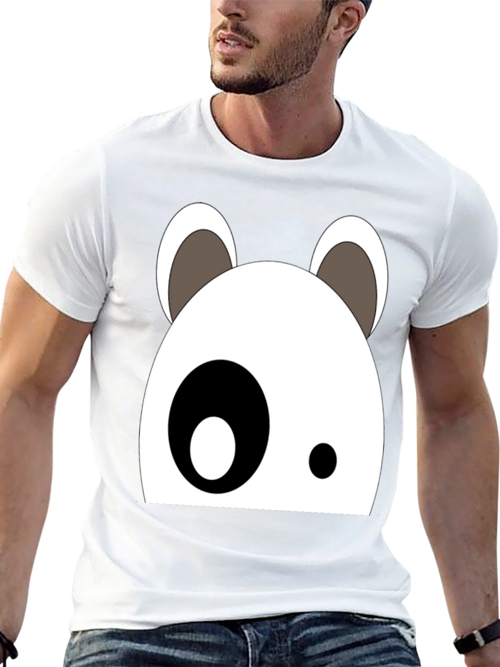 Cartoon Panda Face Black Graphic Tee