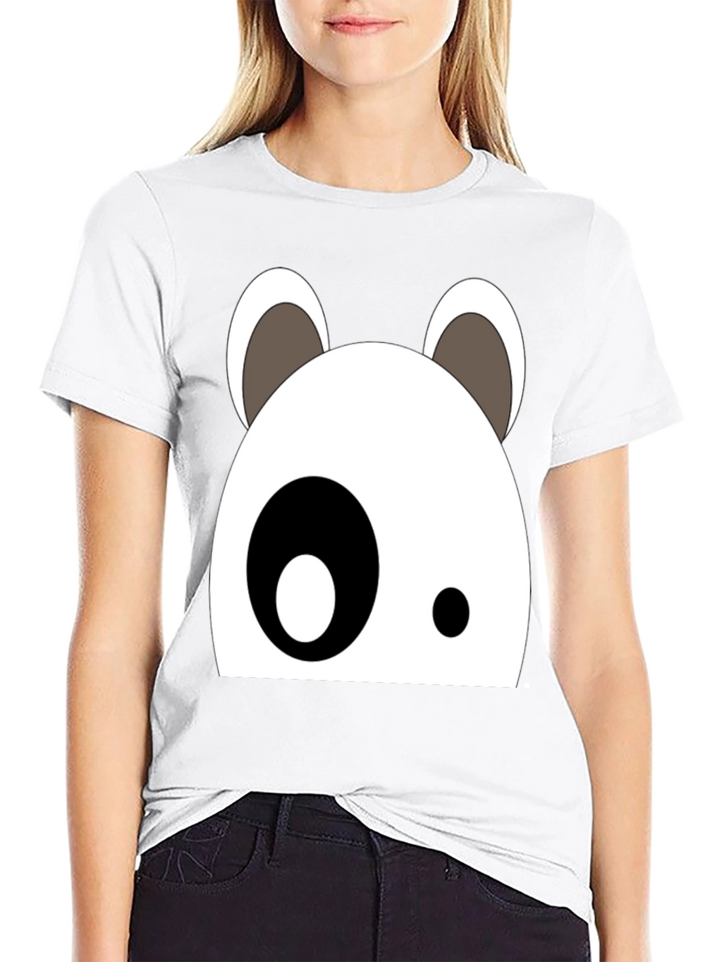 Cartoon Panda Face Black Graphic Tee