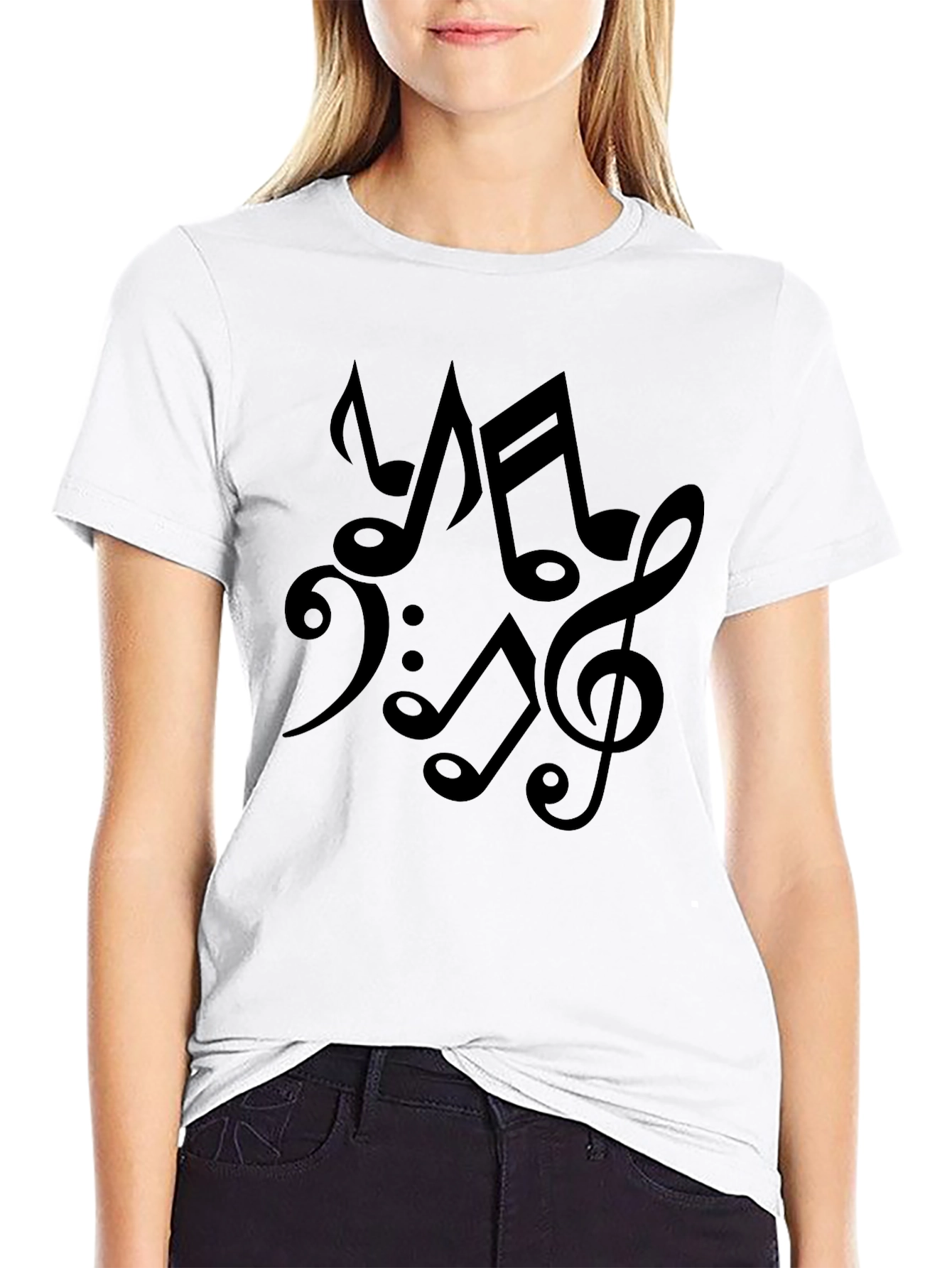 Musical Notes Black Cotton T-Shirt