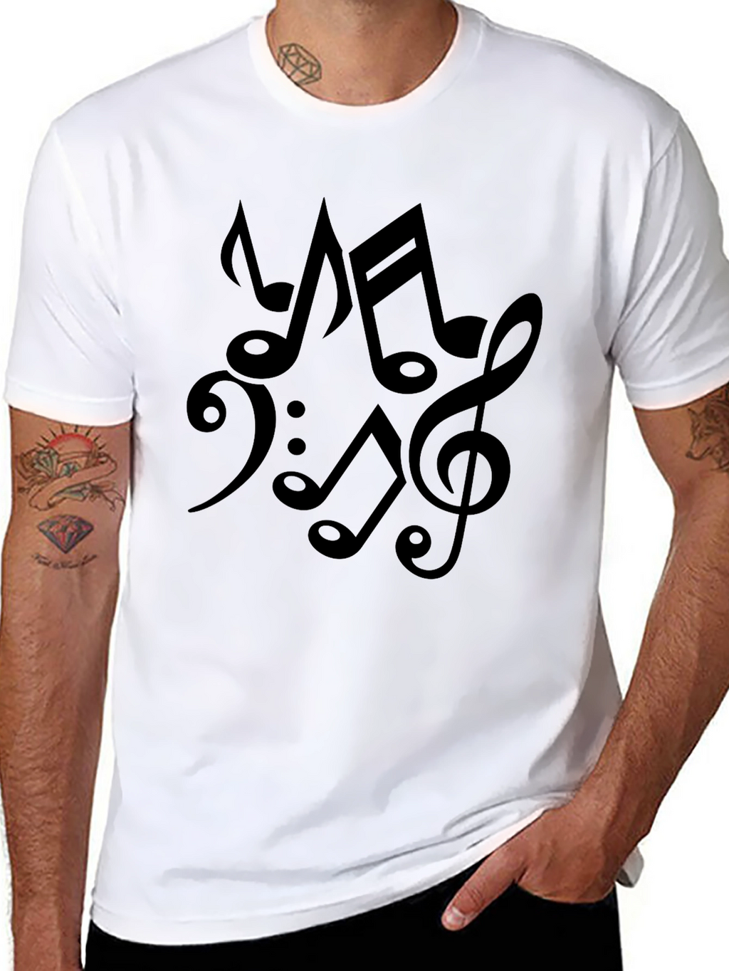 Musical Notes Black Cotton T-Shirt