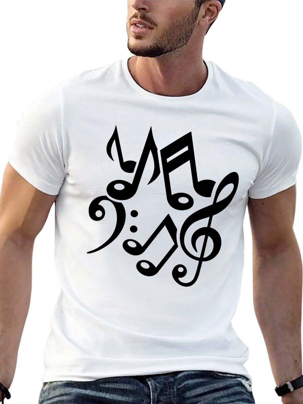 Musical Notes Black Cotton T-Shirt