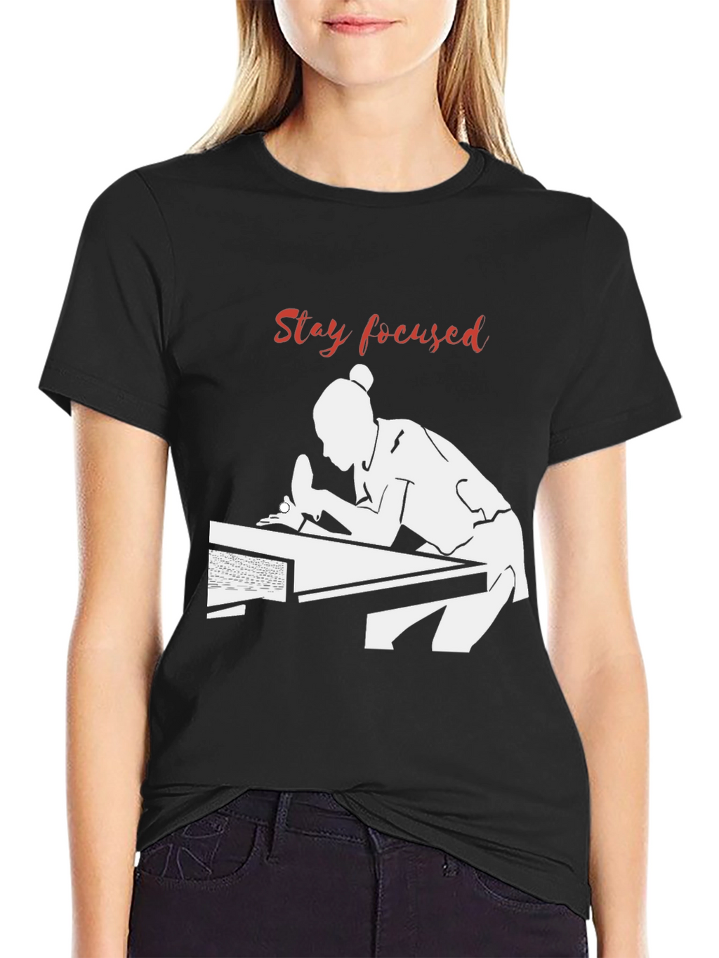 Stay Focused Table Tennis Player Black T-Shirt