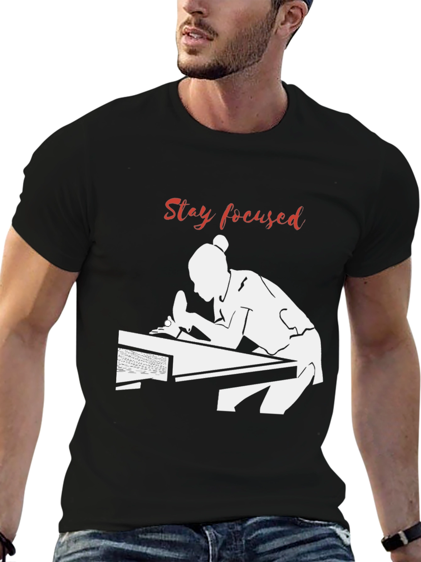 Stay Focused Table Tennis Player Black T-Shirt