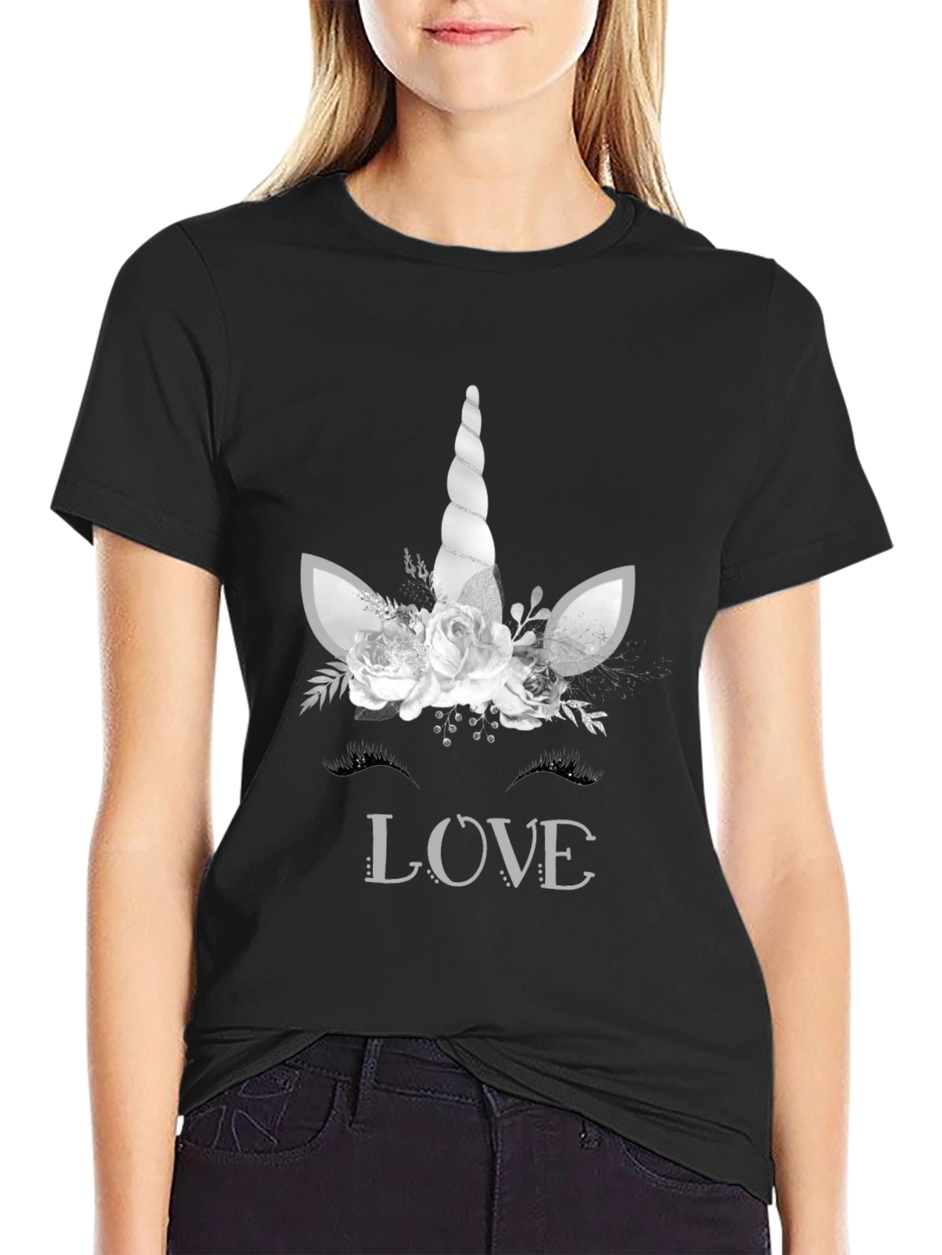 Unicorn Love Graphic Tee - Black Cotton T-Shirt