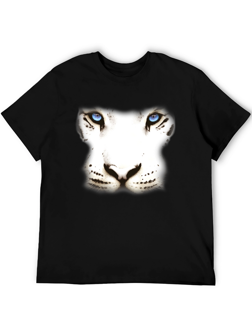 White Tiger Face Graphic Black T-Shirt