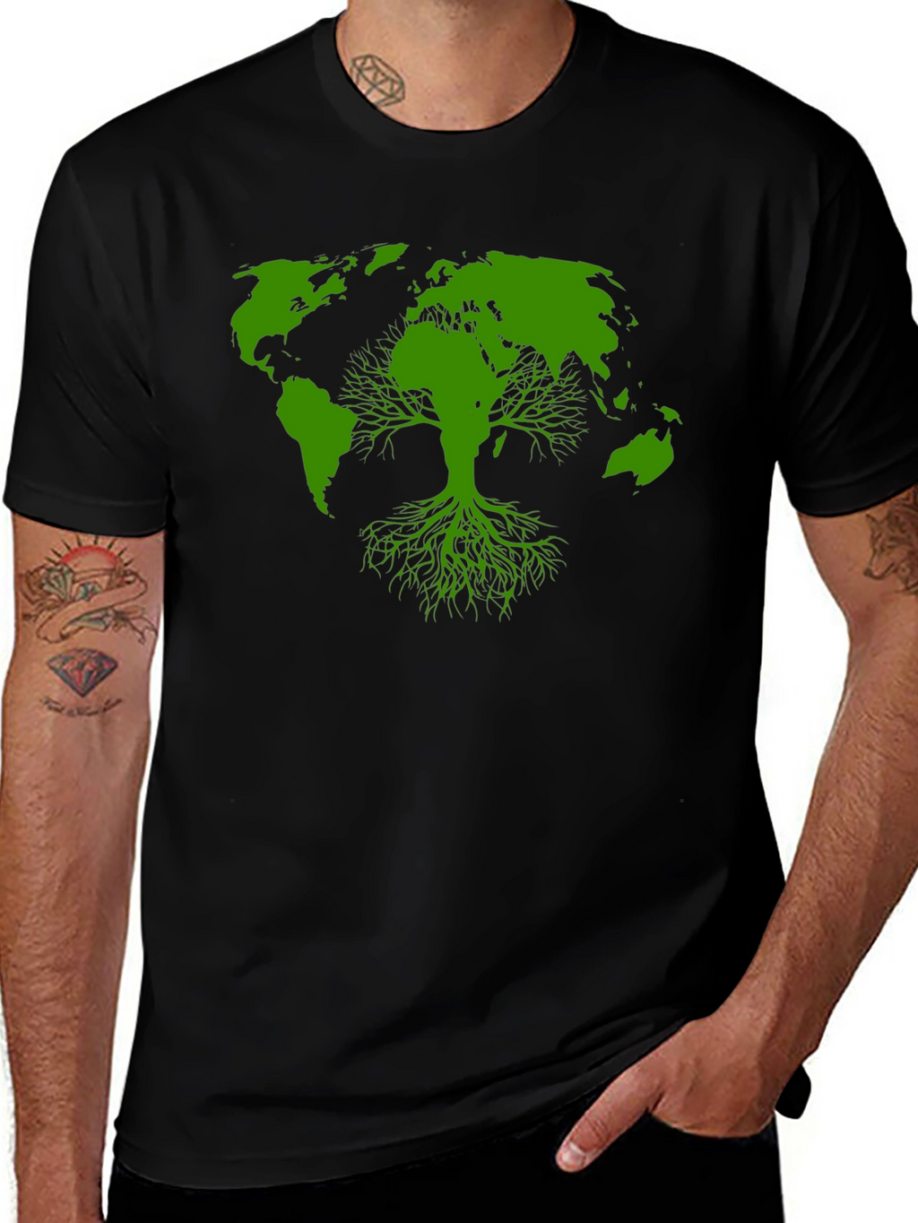 Earth Tree Graphic Tee - Black Cotton T-Shirt