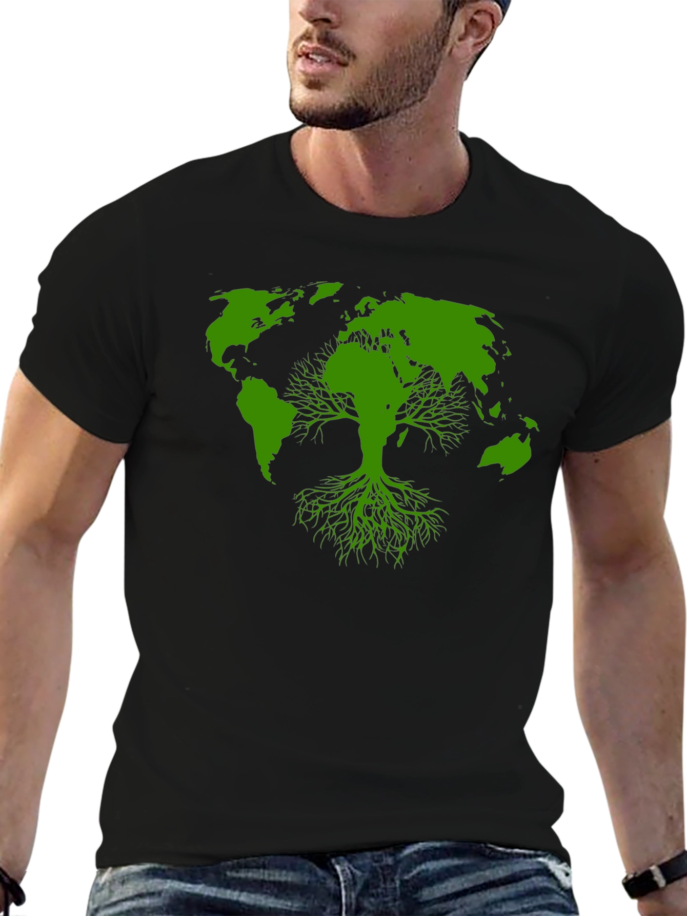 Earth Tree Graphic Tee - Black Cotton T-Shirt