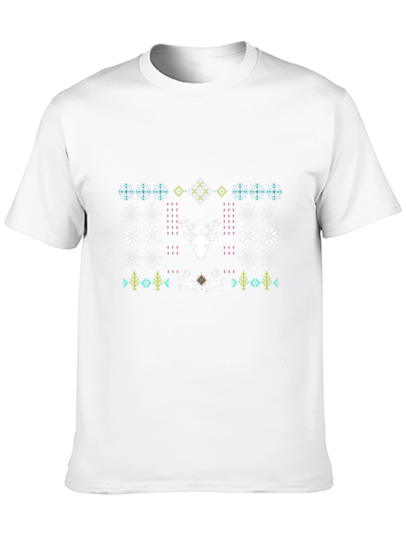 Festive Deer Pattern Black T-Shirt