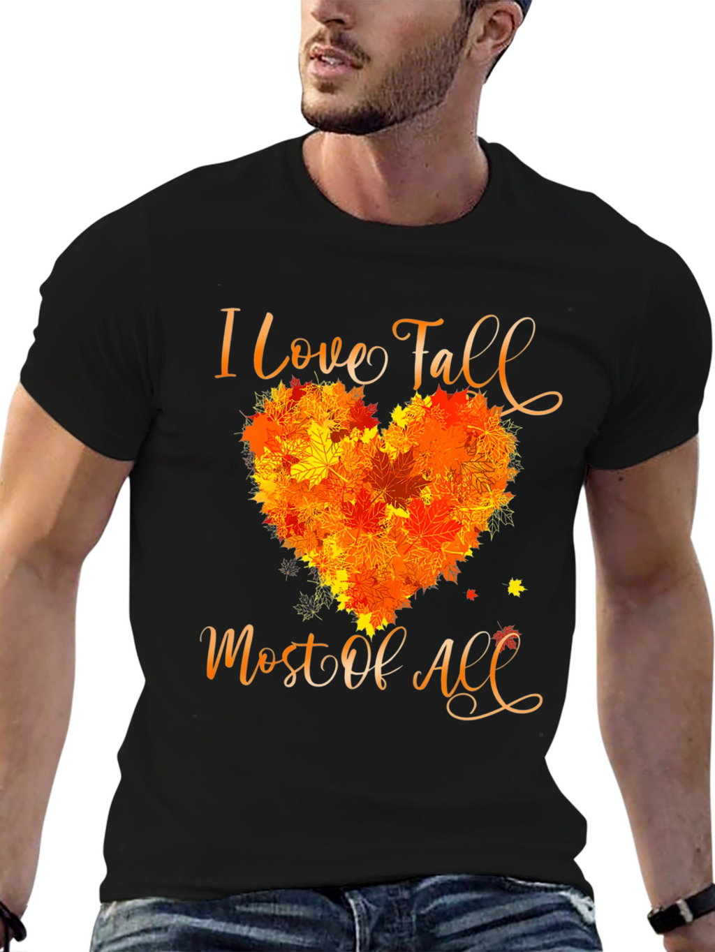 I Love Fall T-Shirt with Leaf Heart Design