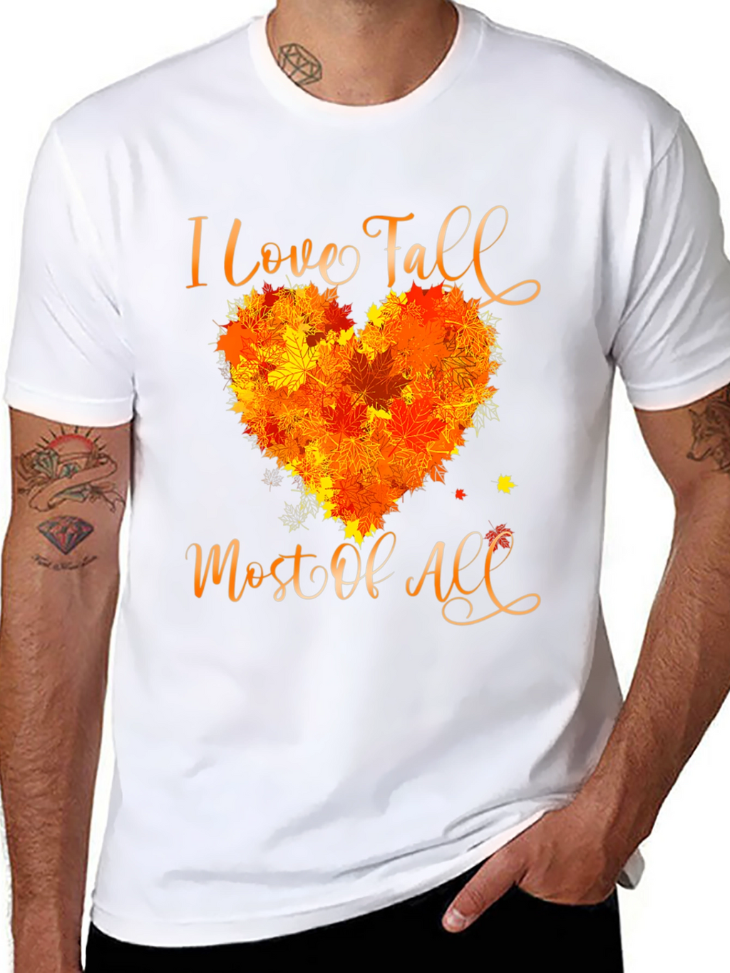 I Love Fall T-Shirt with Leaf Heart Design