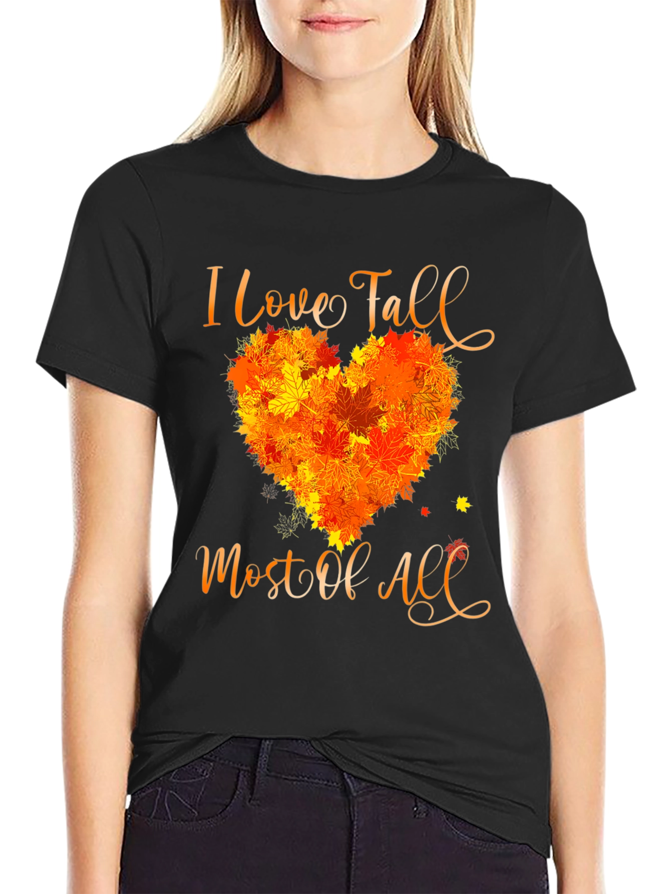I Love Fall T-Shirt with Leaf Heart Design