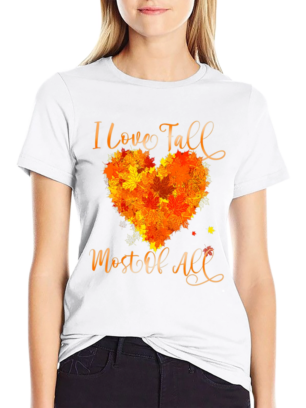 I Love Fall T-Shirt with Leaf Heart Design
