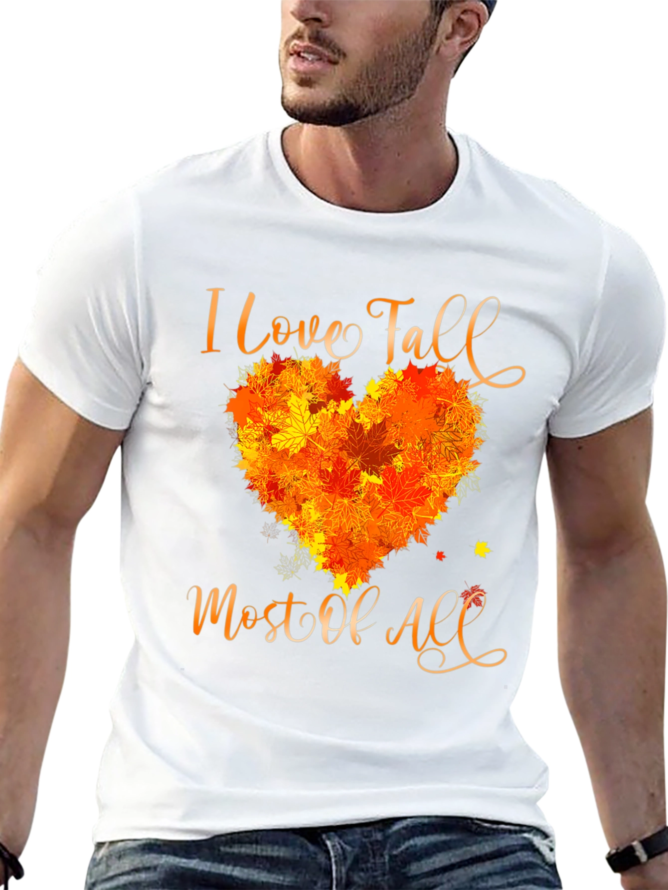 I Love Fall T-Shirt with Leaf Heart Design