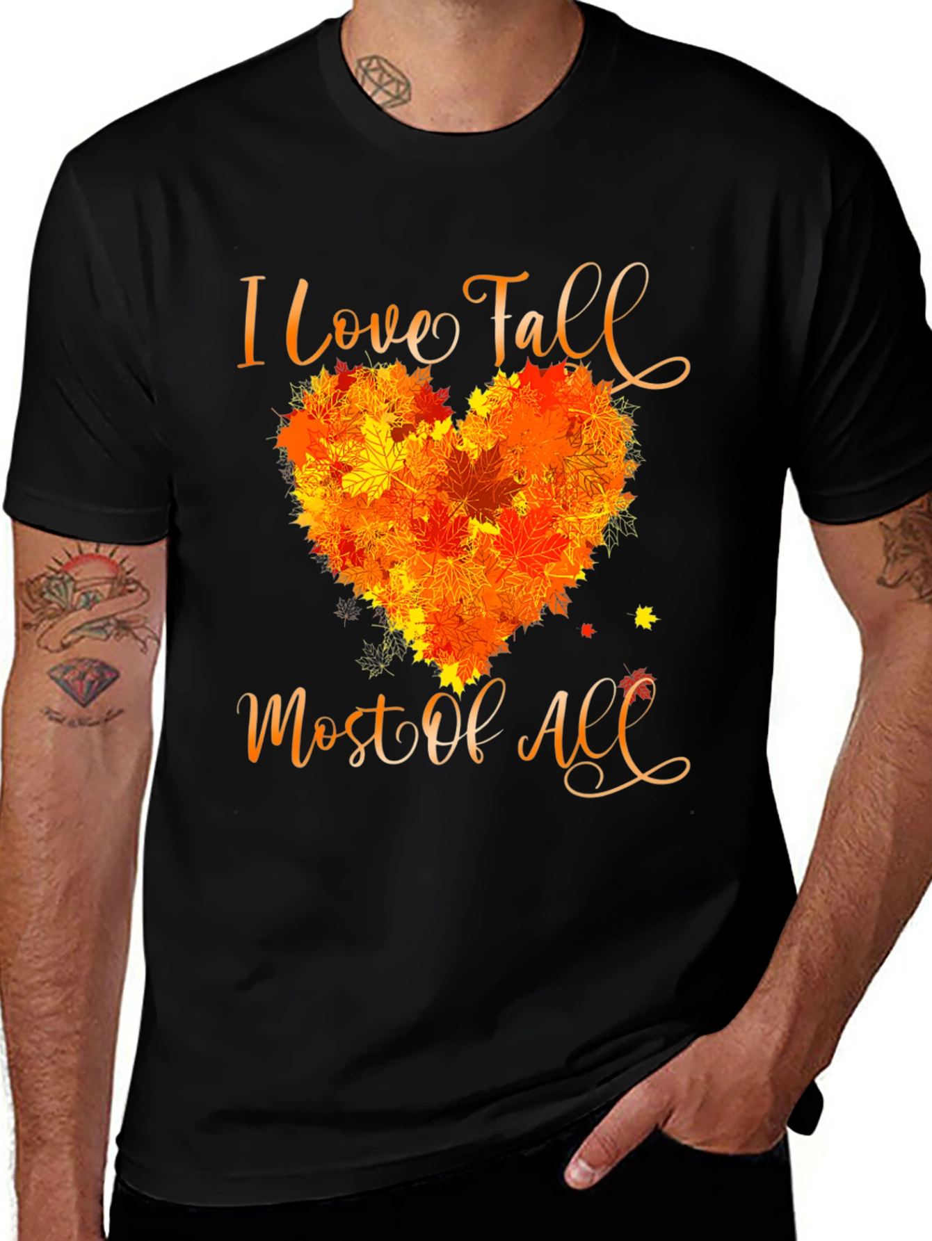 I Love Fall T-Shirt with Leaf Heart Design