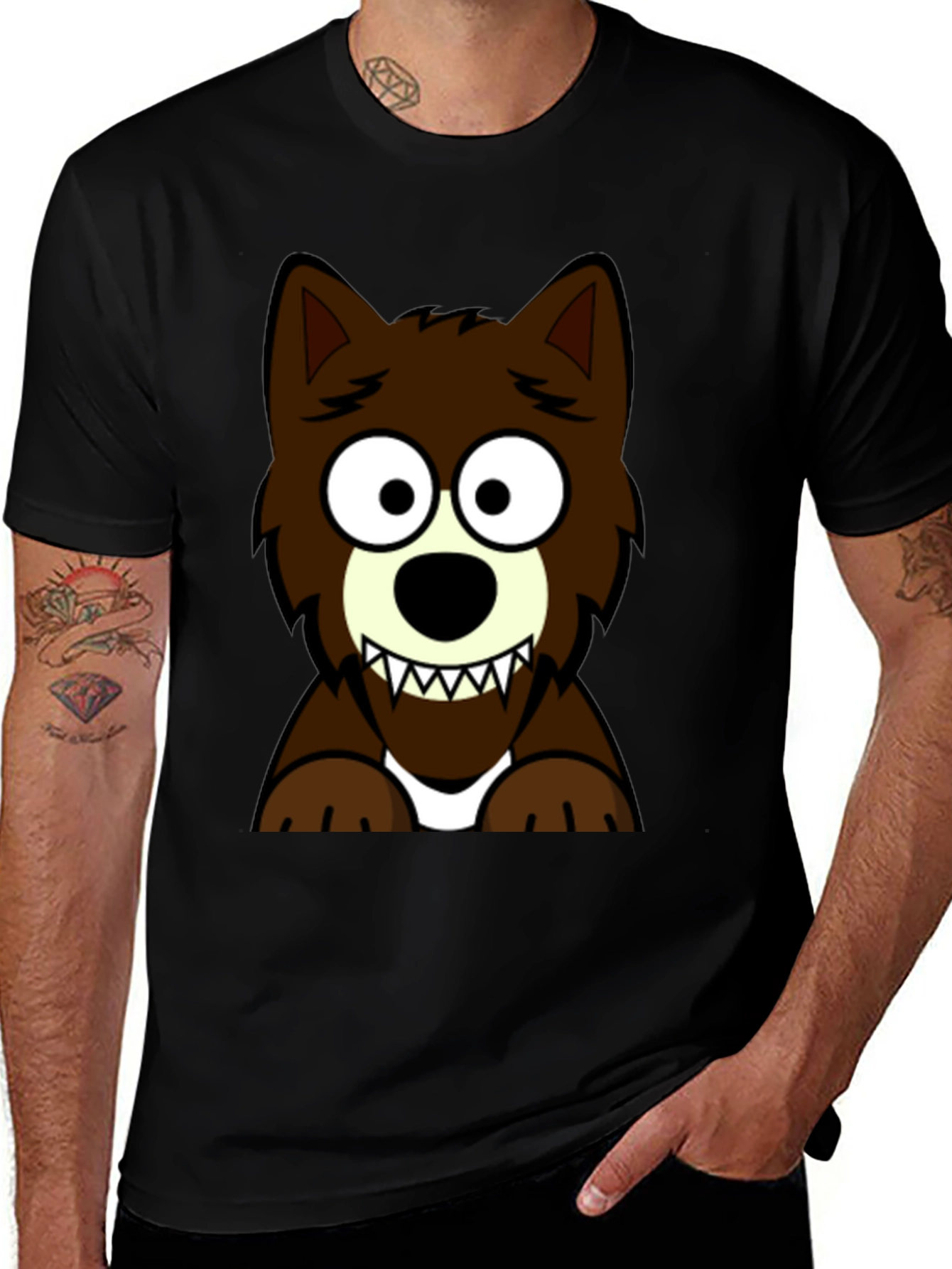 Cartoon Wolf Graphic Tee - Black T-Shirt