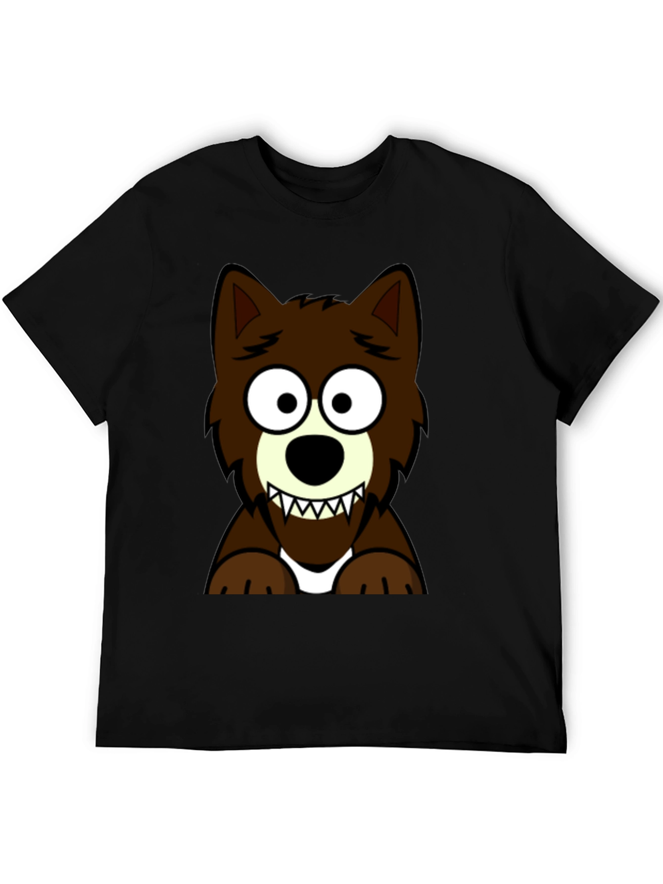 Cartoon Wolf Graphic Tee - Black T-Shirt