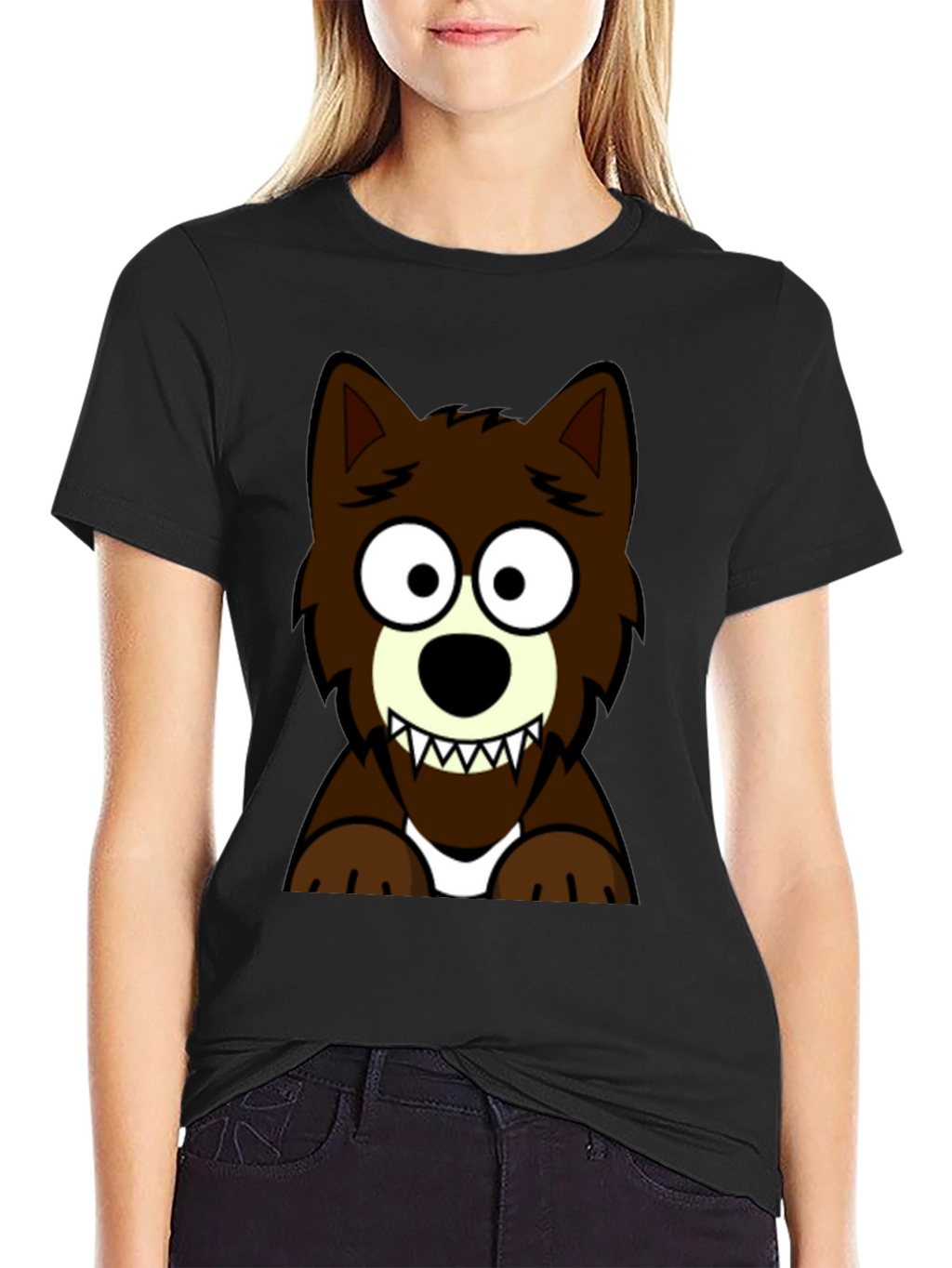 Cartoon Wolf Graphic Tee - Black T-Shirt
