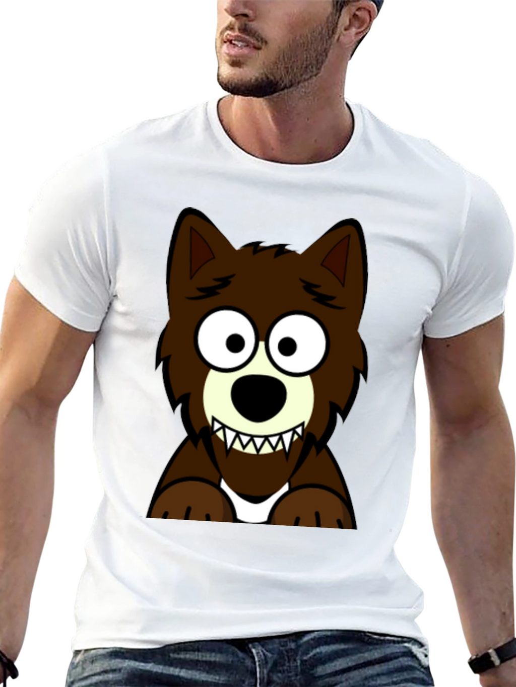 Cartoon Wolf Graphic Tee - Black T-Shirt