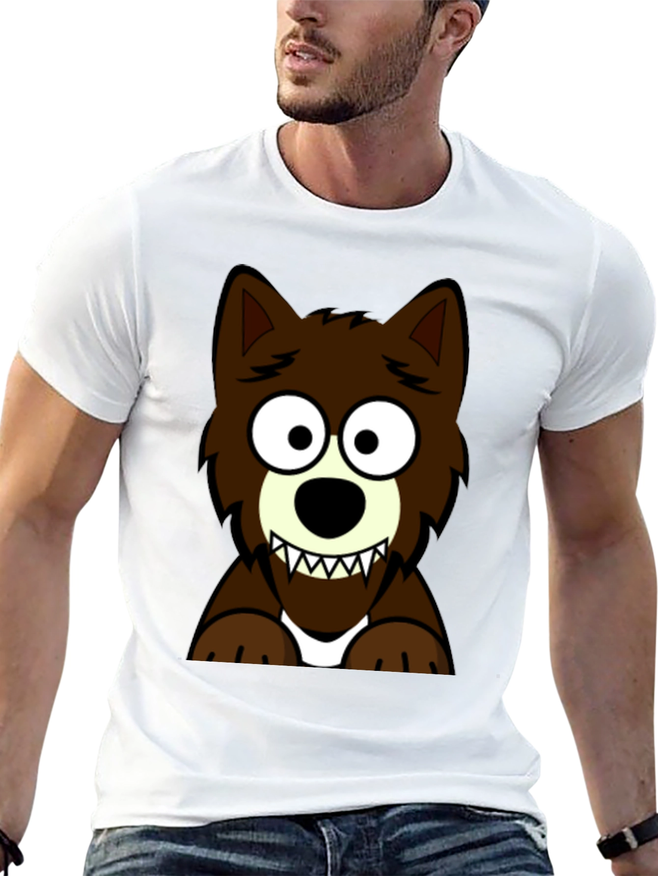 Cartoon Wolf Graphic Tee - Black T-Shirt
