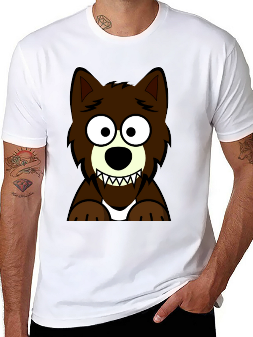 Cartoon Wolf Graphic Tee - Black T-Shirt