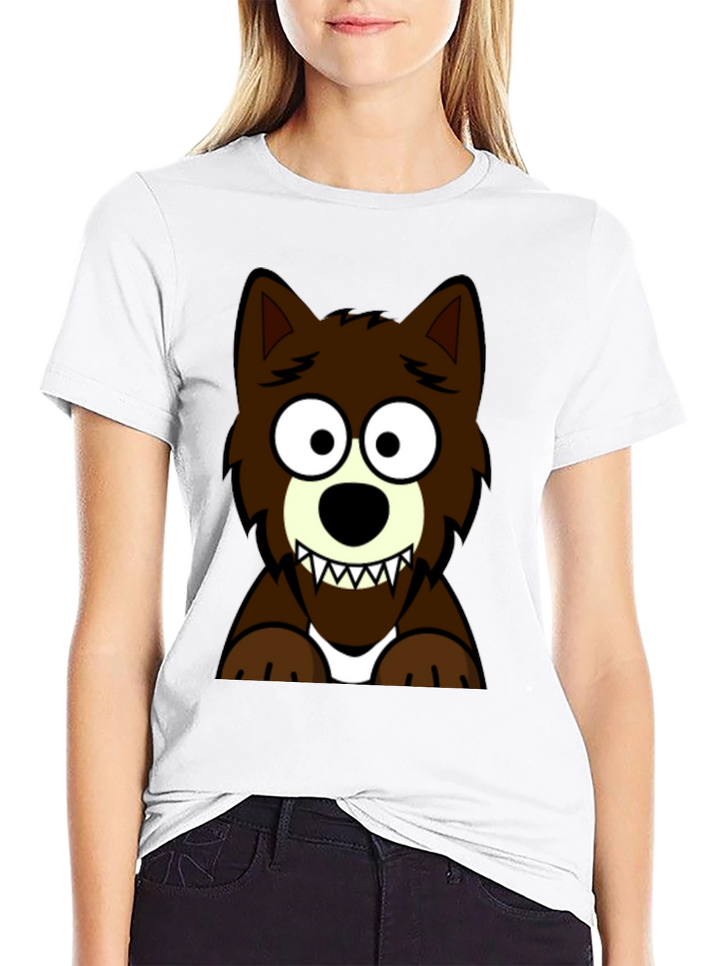 Cartoon Wolf Graphic Tee - Black T-Shirt