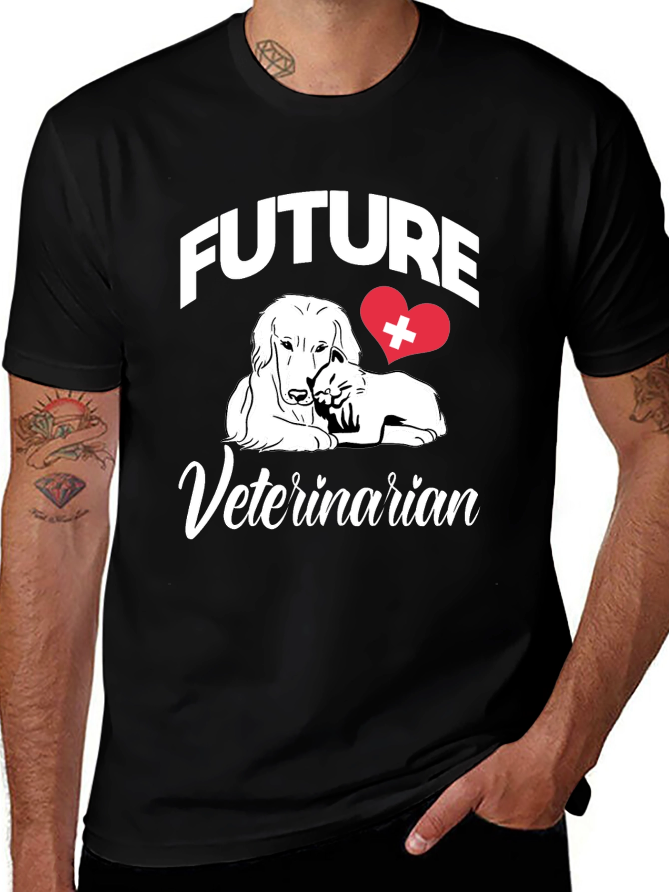 Future Veterinarian T-Shirt Dog Cat Heart Design