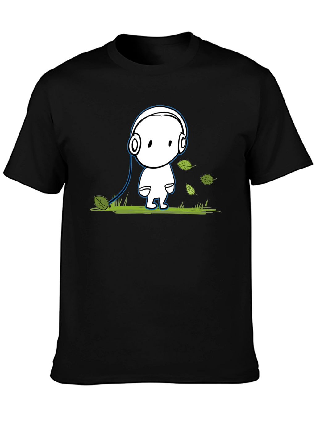 Cartoon Headphone T-Shirt - Black Cotton Graphic Tee