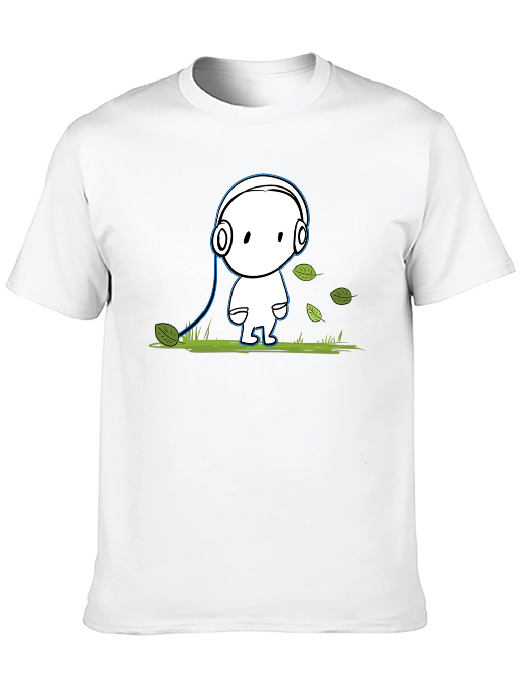 Cartoon Headphone T-Shirt - Black Cotton Graphic Tee