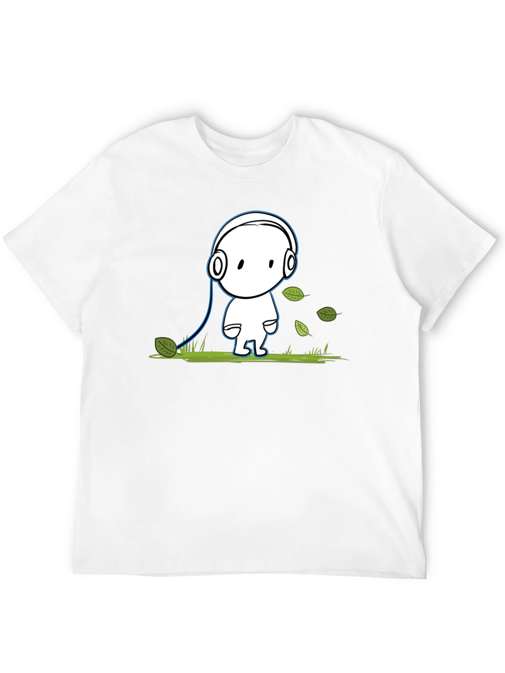 Cartoon Headphone T-Shirt - Black Cotton Graphic Tee