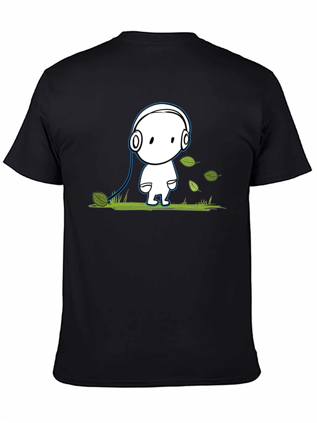 Cartoon Headphone T-Shirt - Black Cotton Graphic Tee