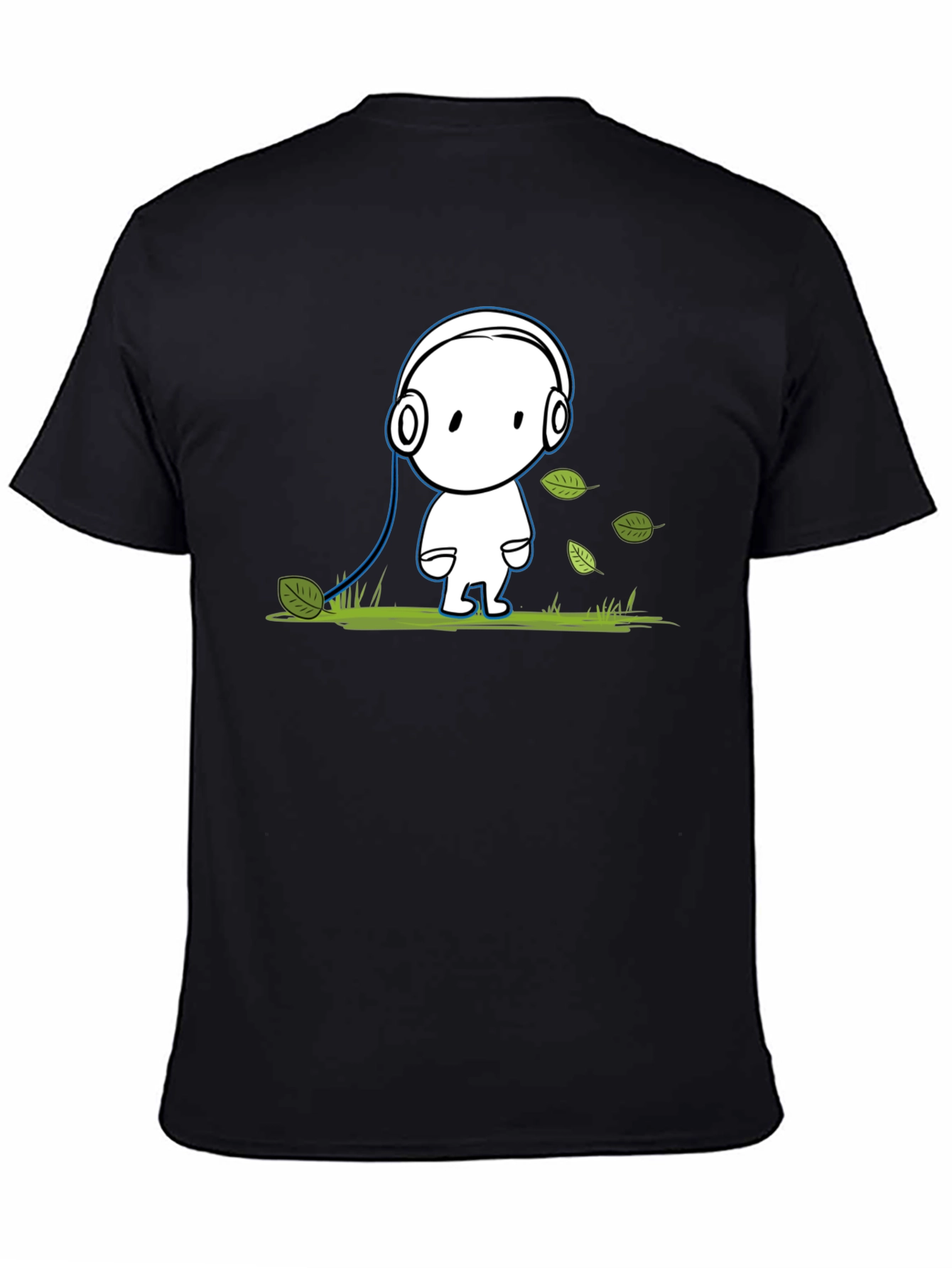 Cartoon Headphone T-Shirt - Black Cotton Graphic Tee