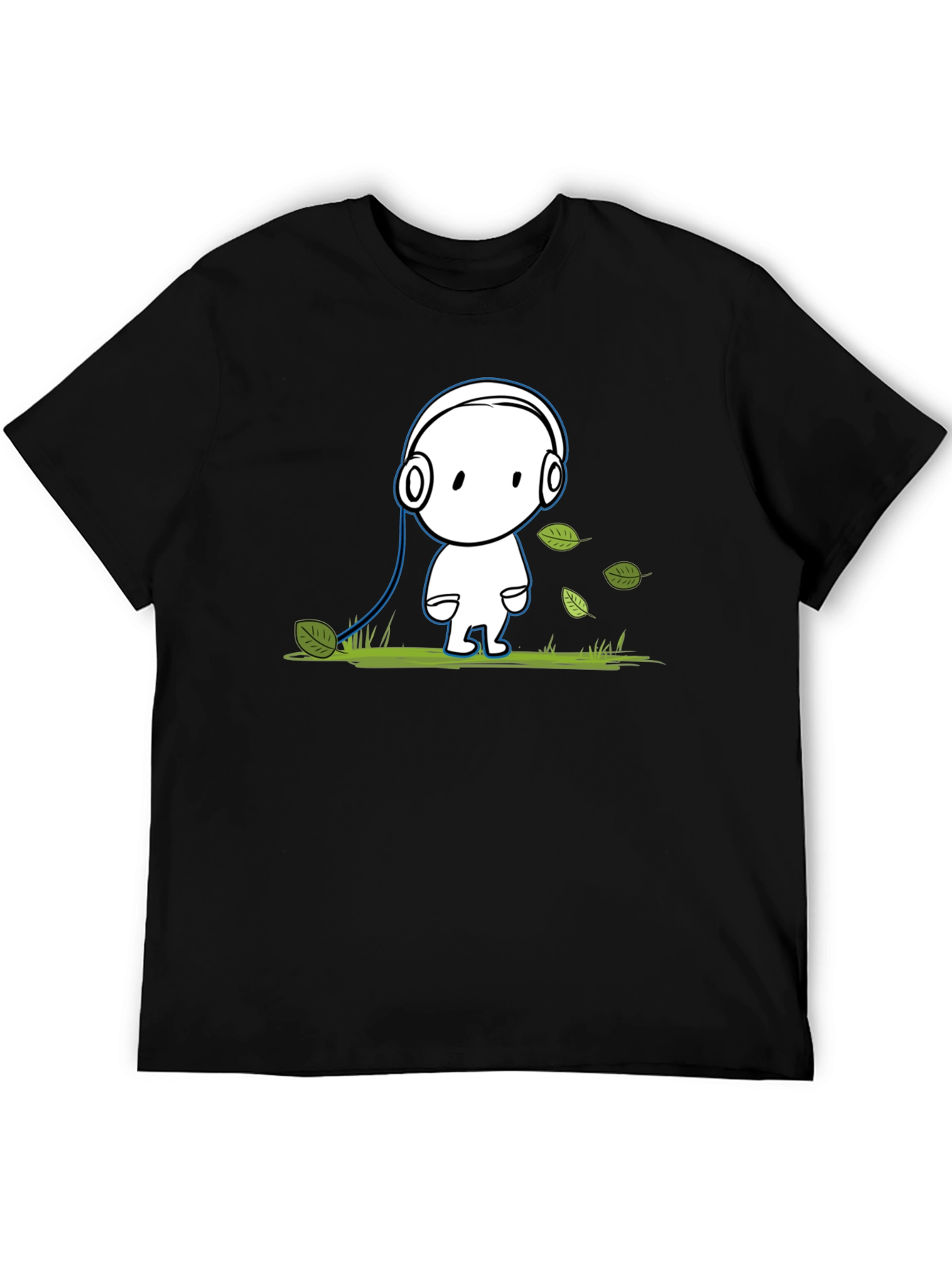 Cartoon Headphone T-Shirt - Black Cotton Graphic Tee