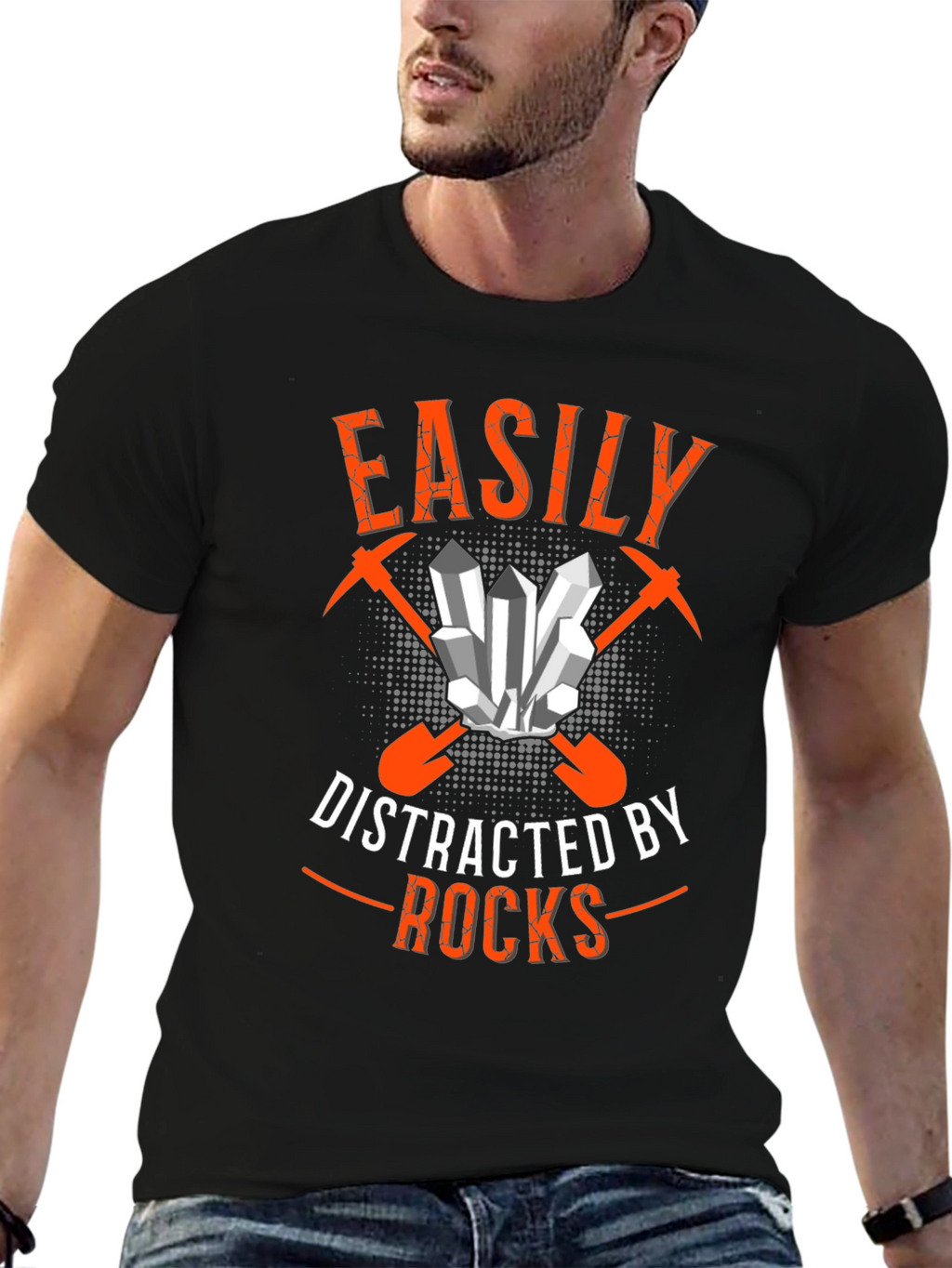 Easily Distracted By Rocks Black T-Shirt