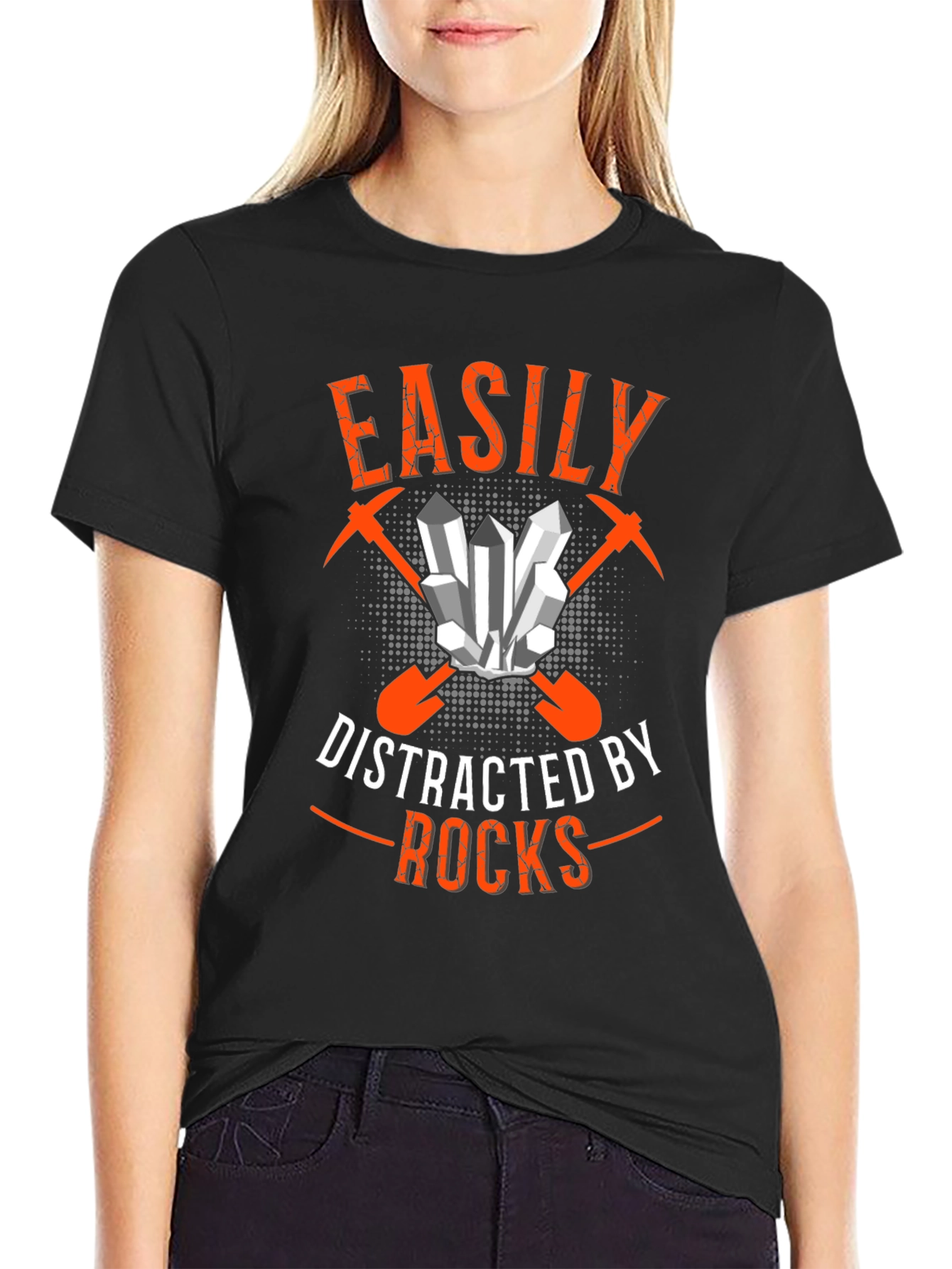 Easily Distracted By Rocks Black T-Shirt