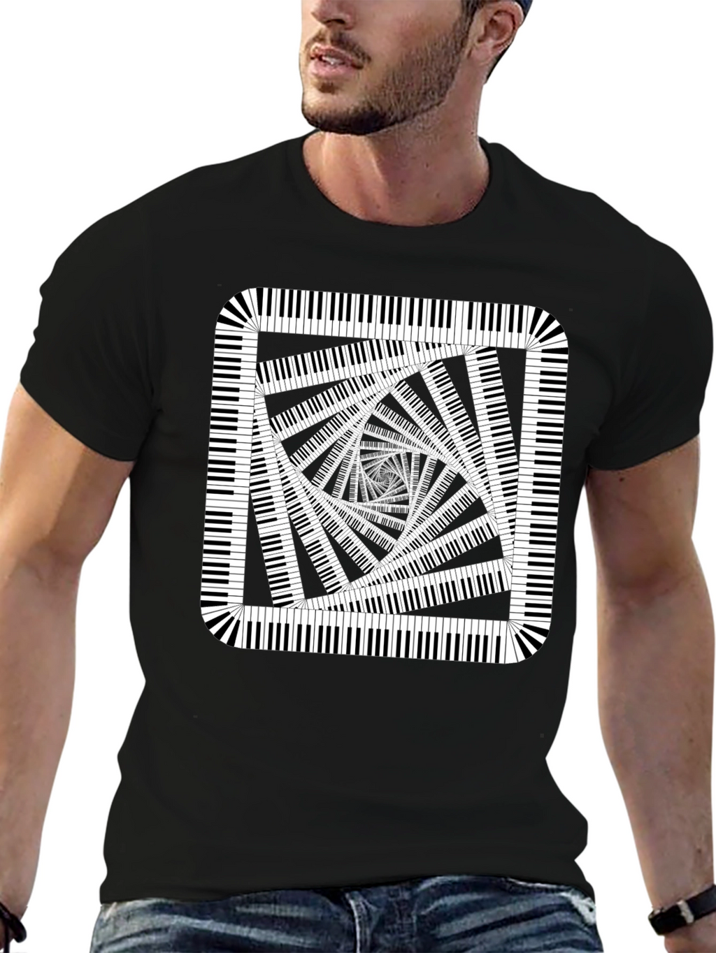 Piano Key Illusion Black T-Shirt