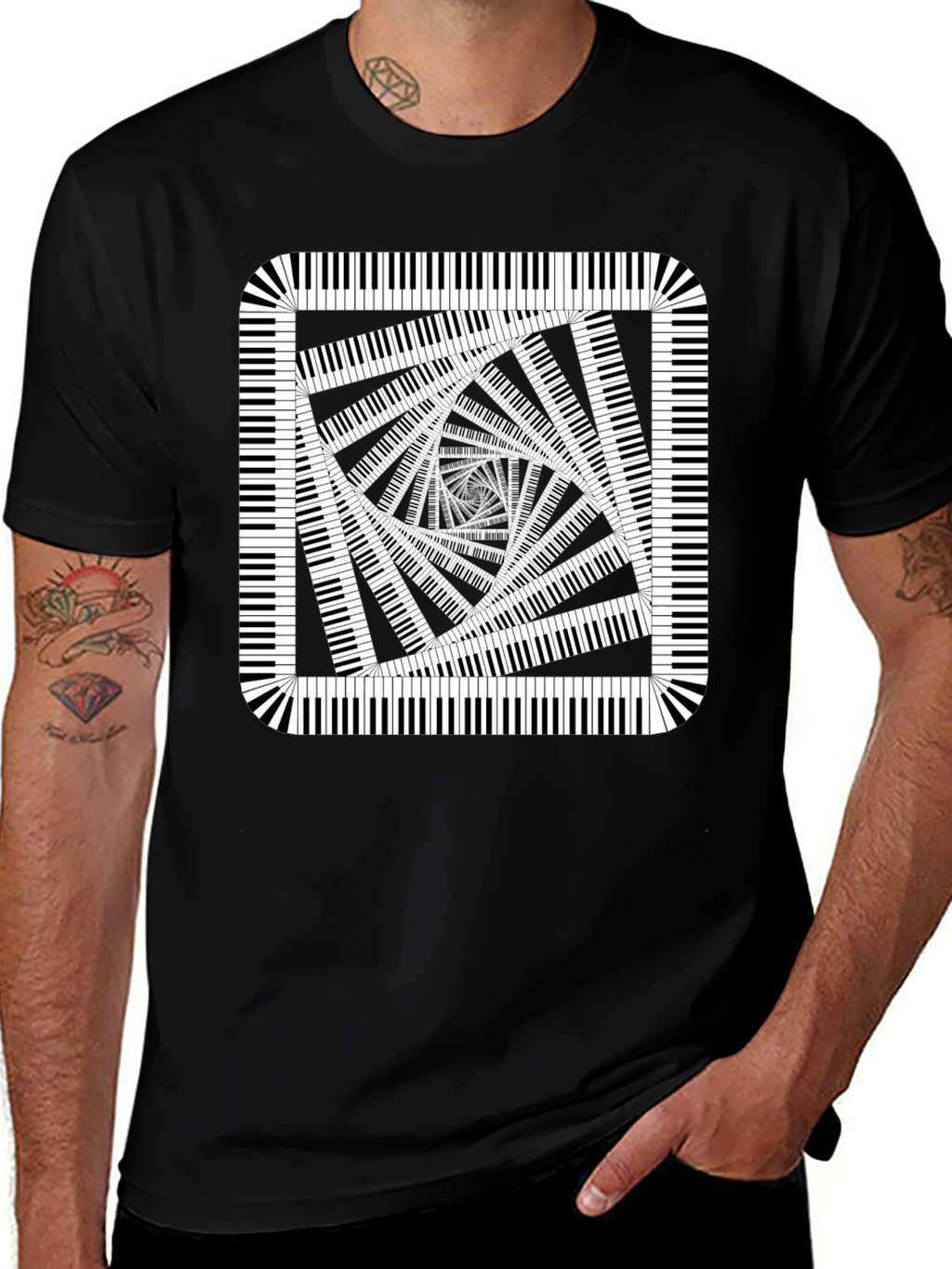 Piano Key Illusion Black T-Shirt