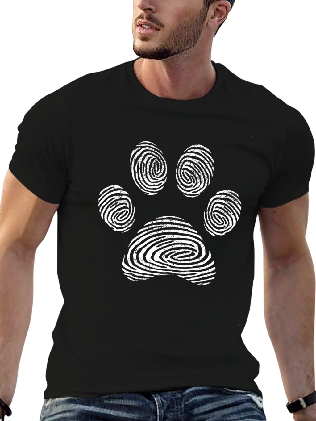 Paw Print Fingerprint Design Black T-Shirt