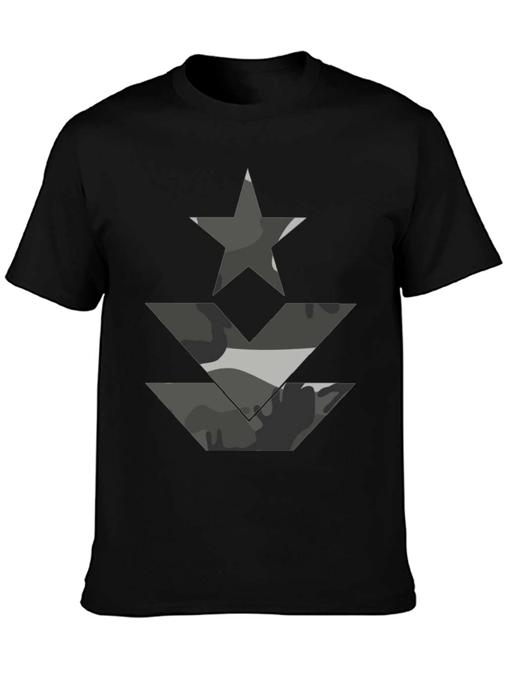 Camo Star & Chevron Graphic Tee - Black