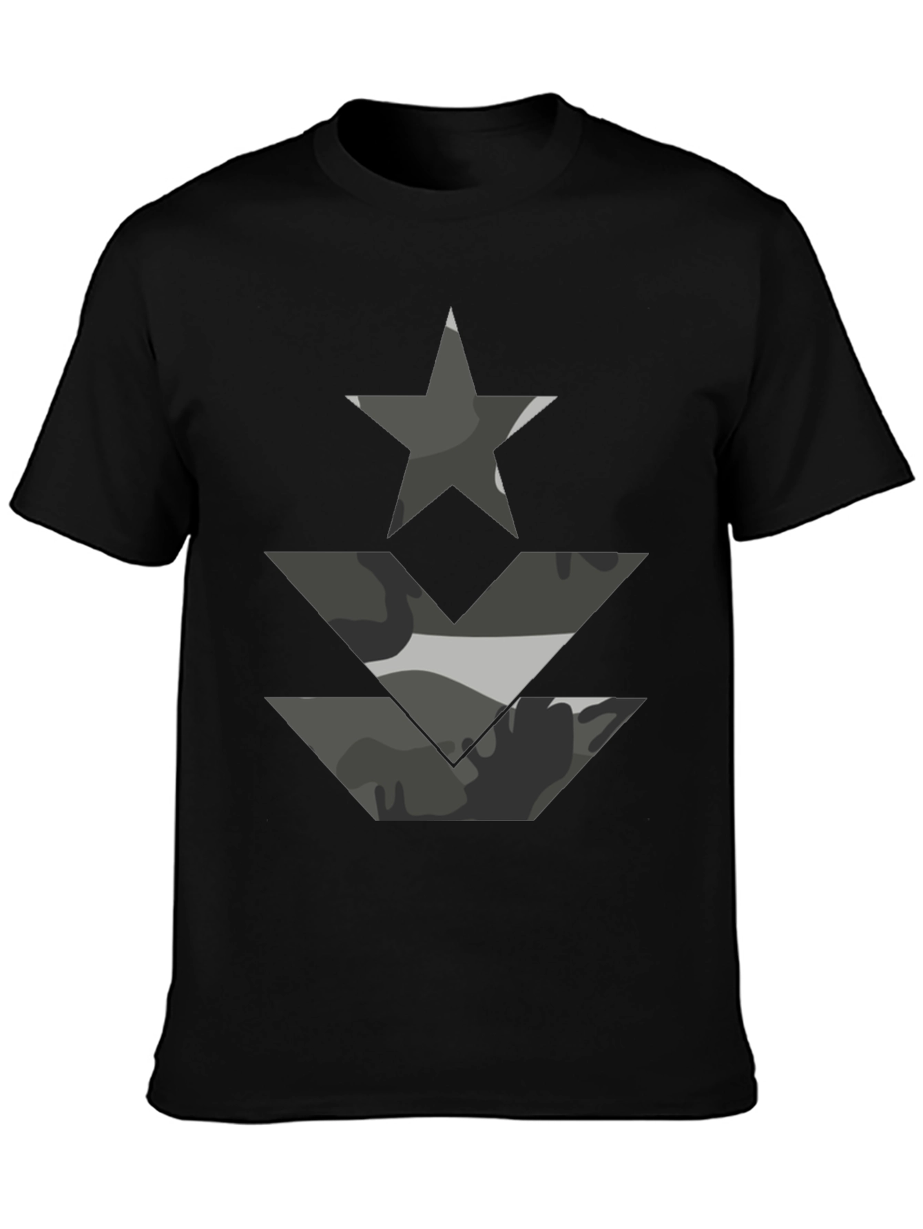 Camo Star & Chevron Graphic Tee - Black