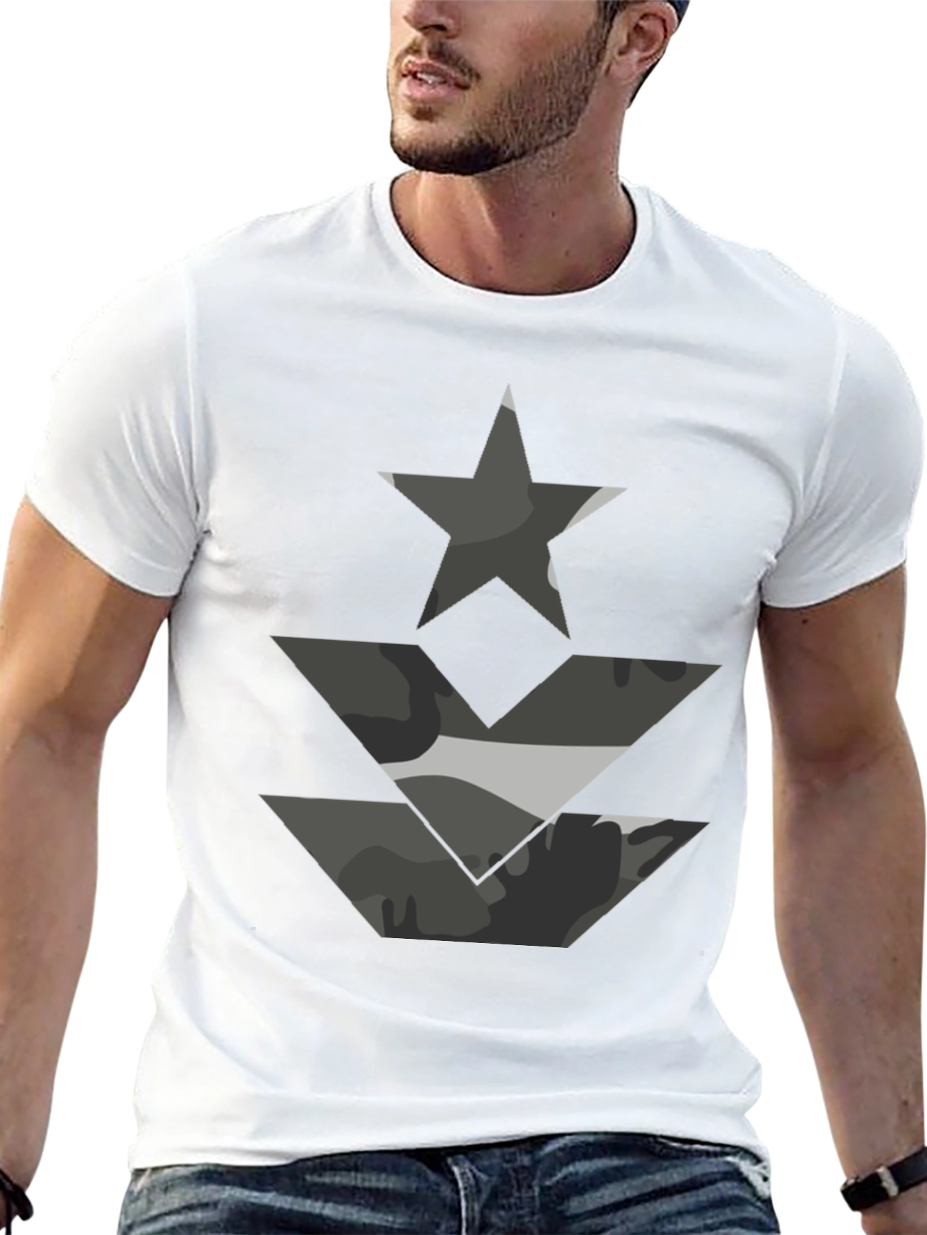 Camo Star & Chevron Graphic Tee - Black