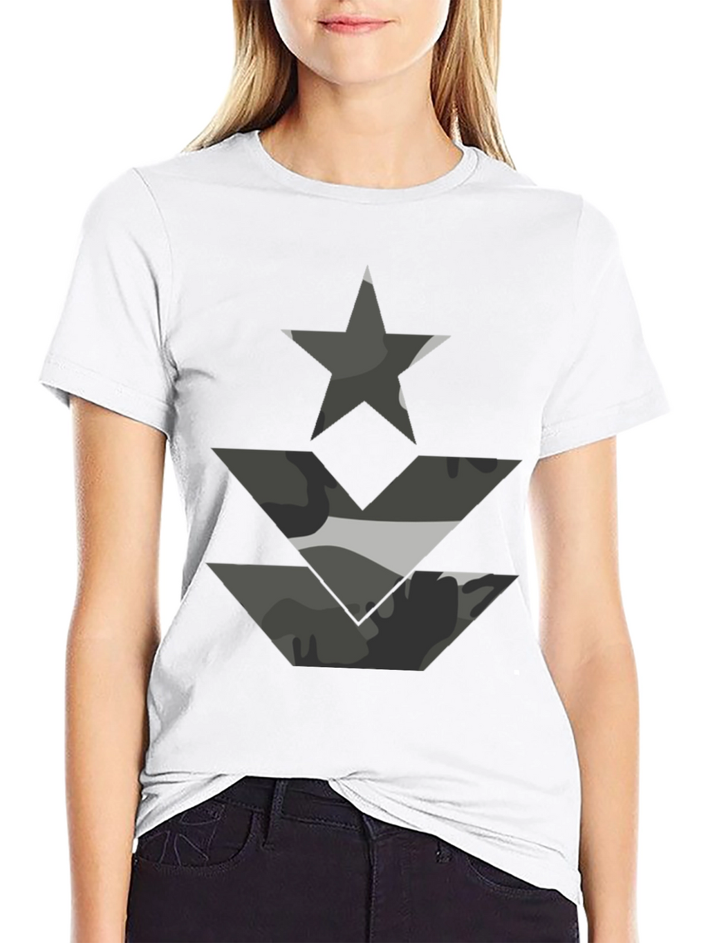 Camo Star & Chevron Graphic Tee - Black